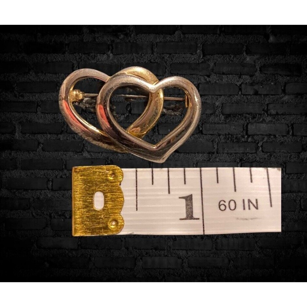 Vintage Double Heart Goldtone Brooch